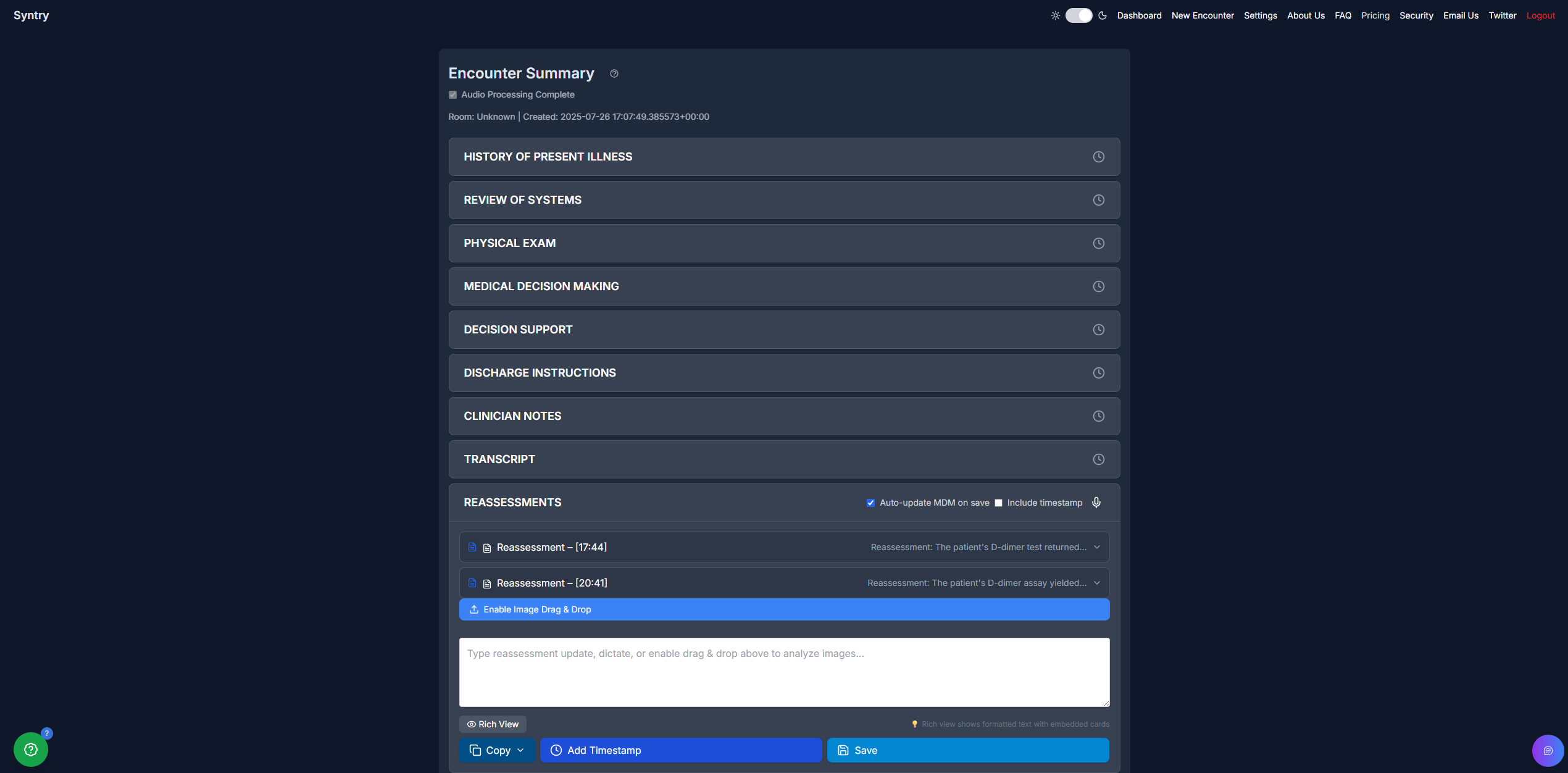 Reassessment interface with image upload capabilities
