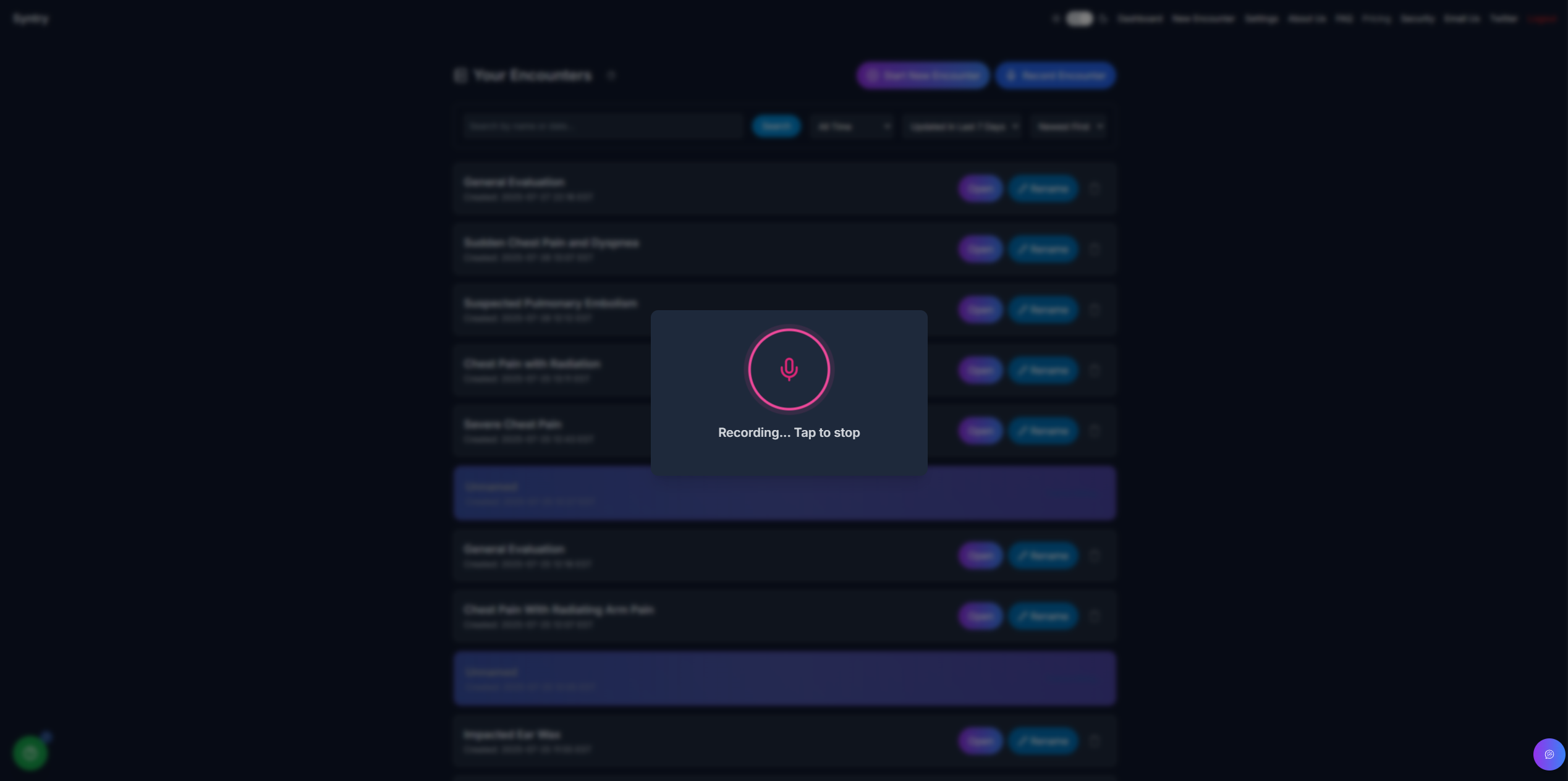 Recording interface with controls