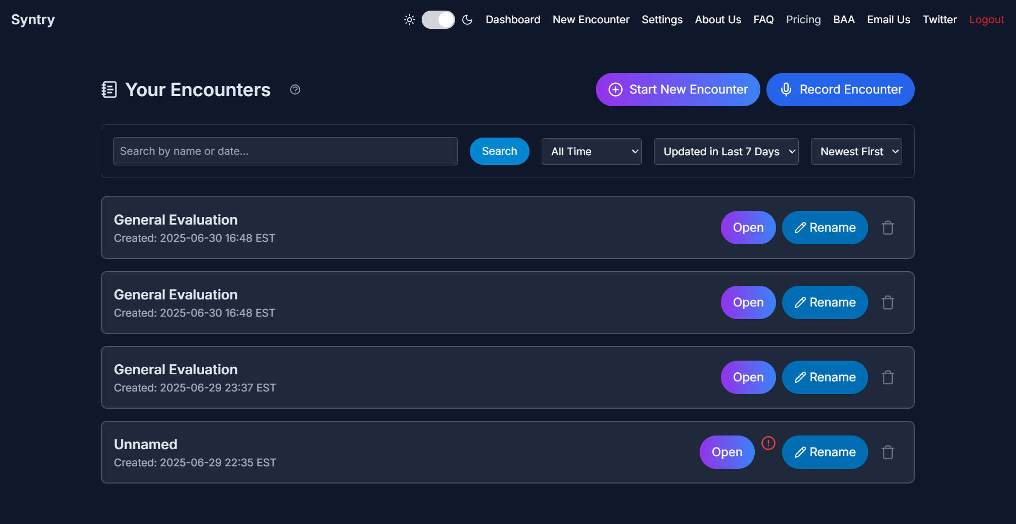 Dashboard screenshot