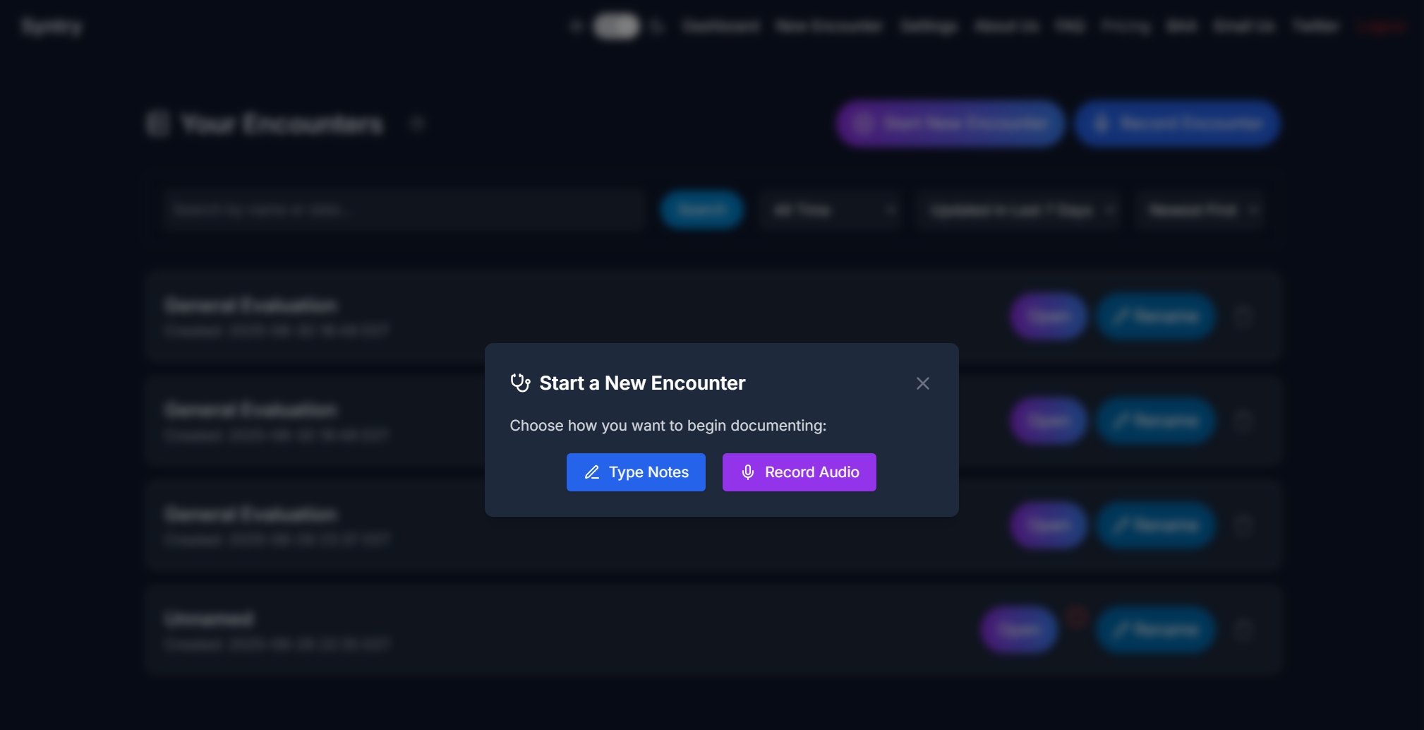 Start encounter modal